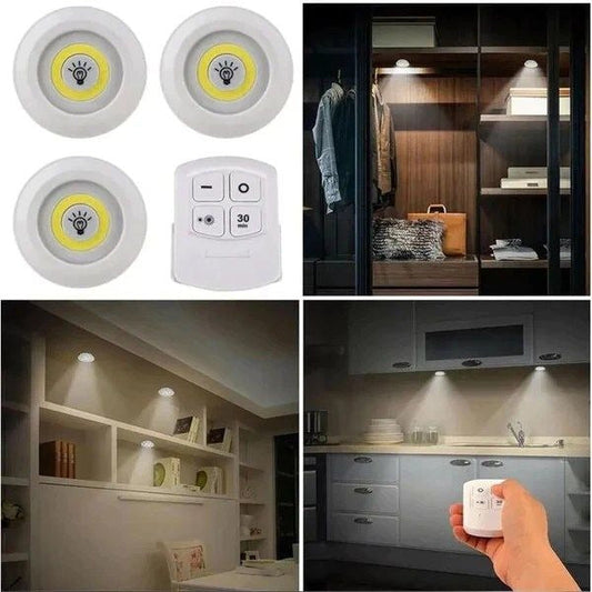 3 Pcs Remote Control Tap LED Light With Remote Control Cell Operated