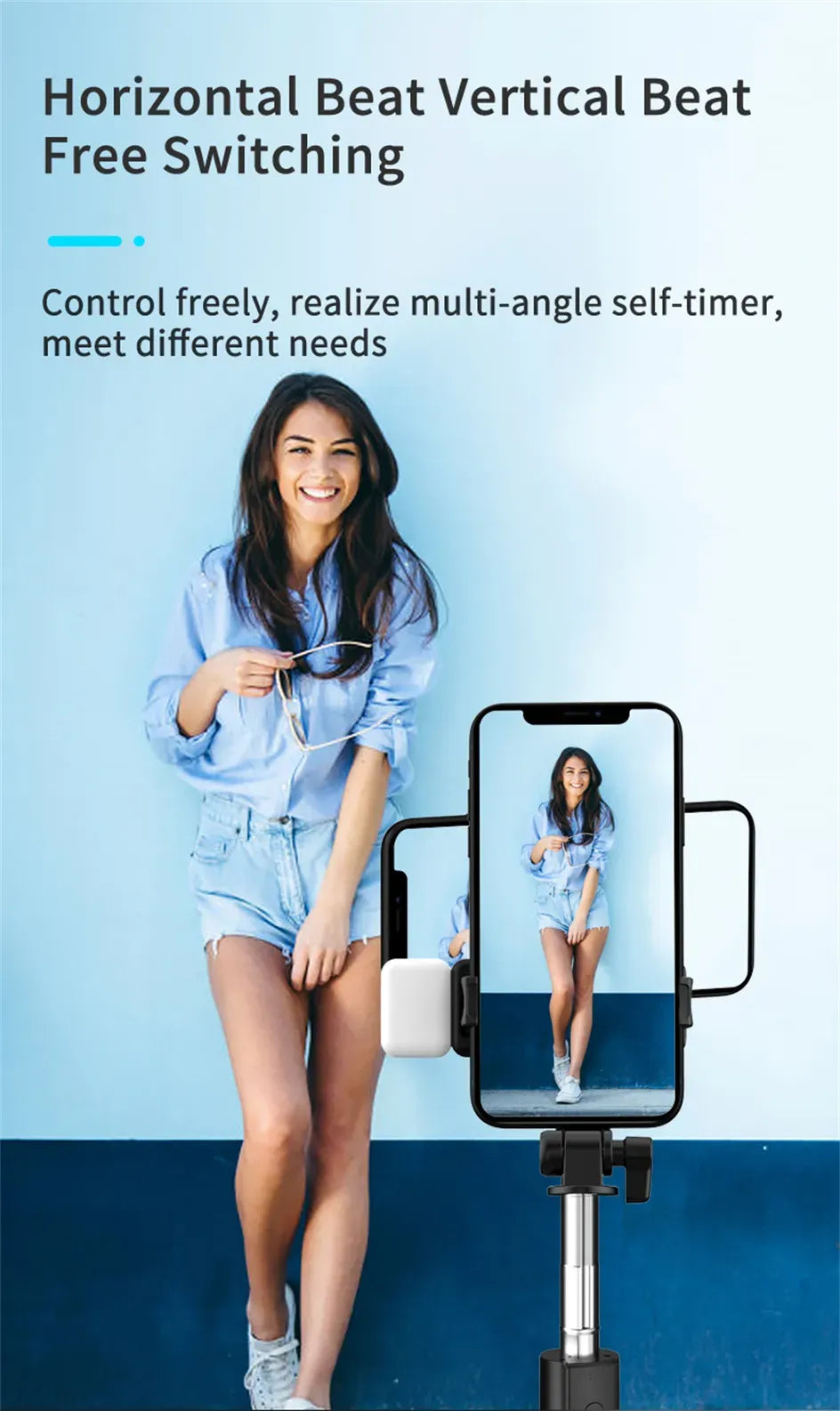 R1s Bluetooth Selfie Sticks with Remote and Selfie Light 3-in-1