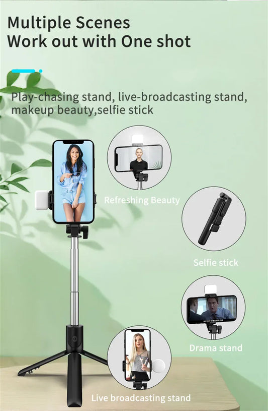 R1s Bluetooth Selfie Sticks with Remote and Selfie Light 3-in-1
