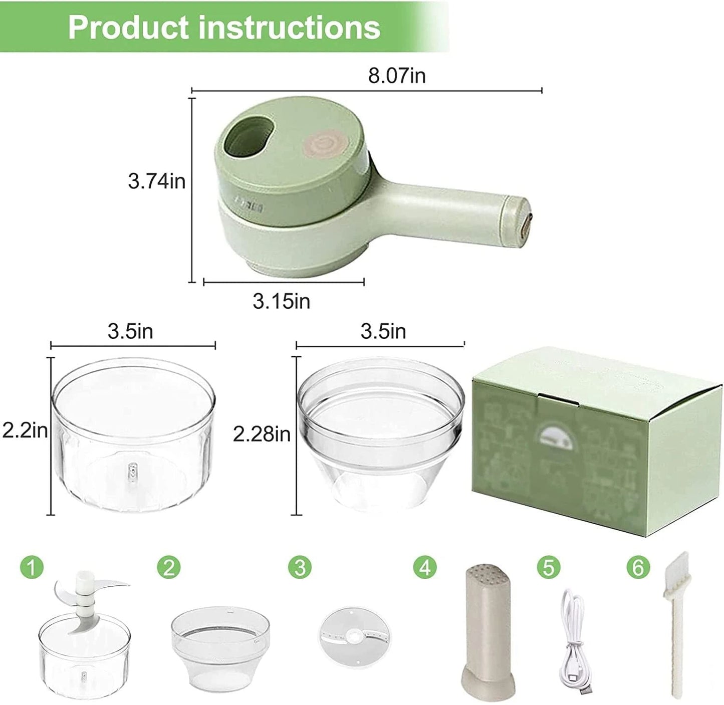 4 In 1 Portable Electric Vegetable Cutter Set Mini Wireless