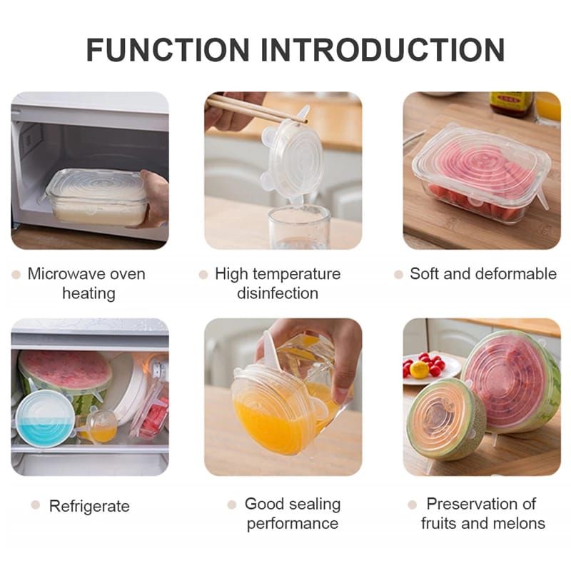 6Pcs Universal Food Silicone Cover Silicone Stretch Lids For Cookware