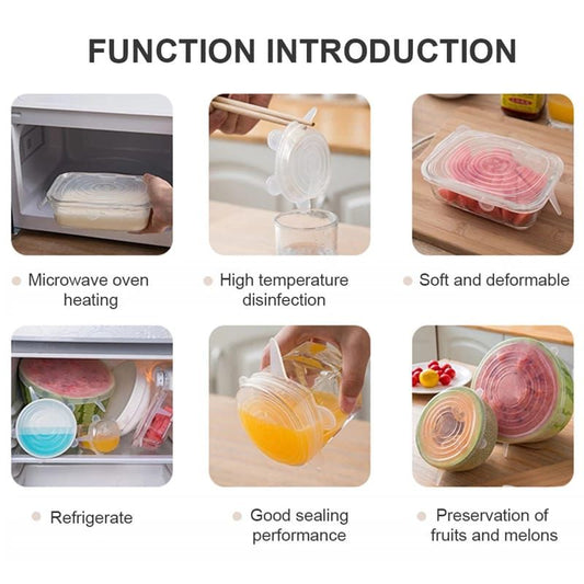6Pcs Universal Food Silicone Cover Silicone Stretch Lids For Cookware