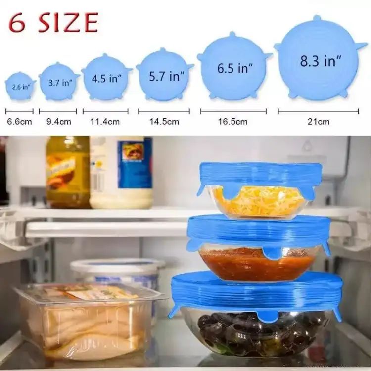 6Pcs Universal Food Silicone Cover Silicone Stretch Lids For Cookware