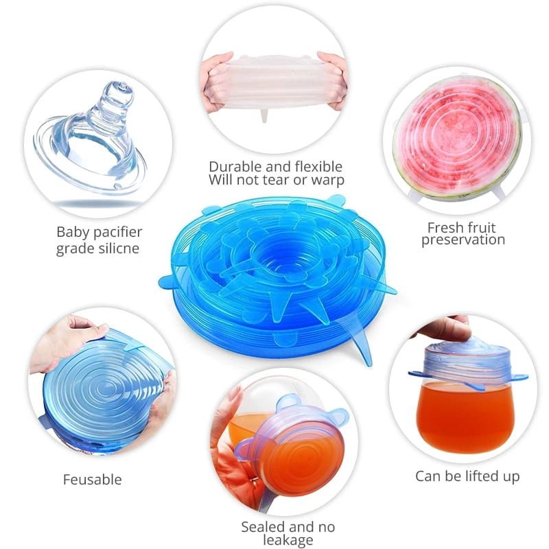6Pcs Universal Food Silicone Cover Silicone Stretch Lids For Cookware