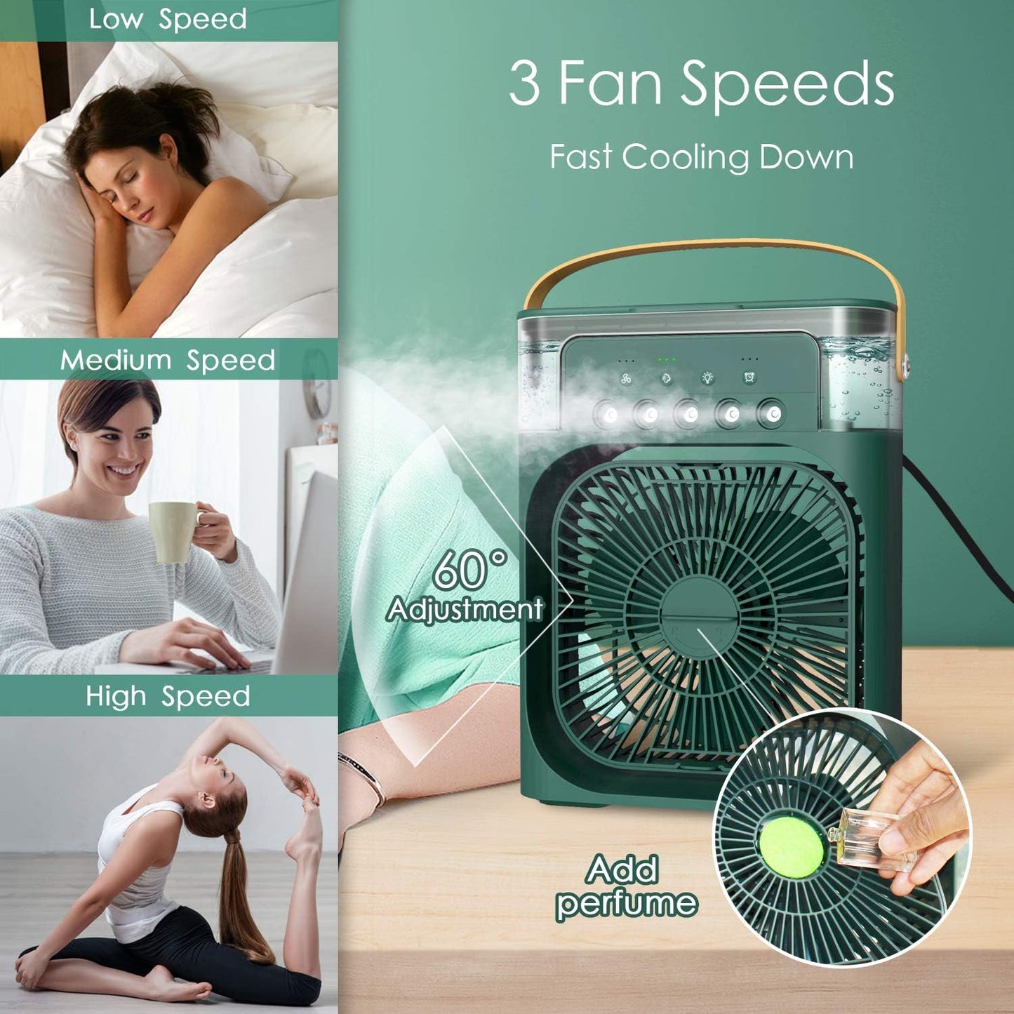 Portable Mini Electric Fan Air Conditioner Humidifier With LED Night Light