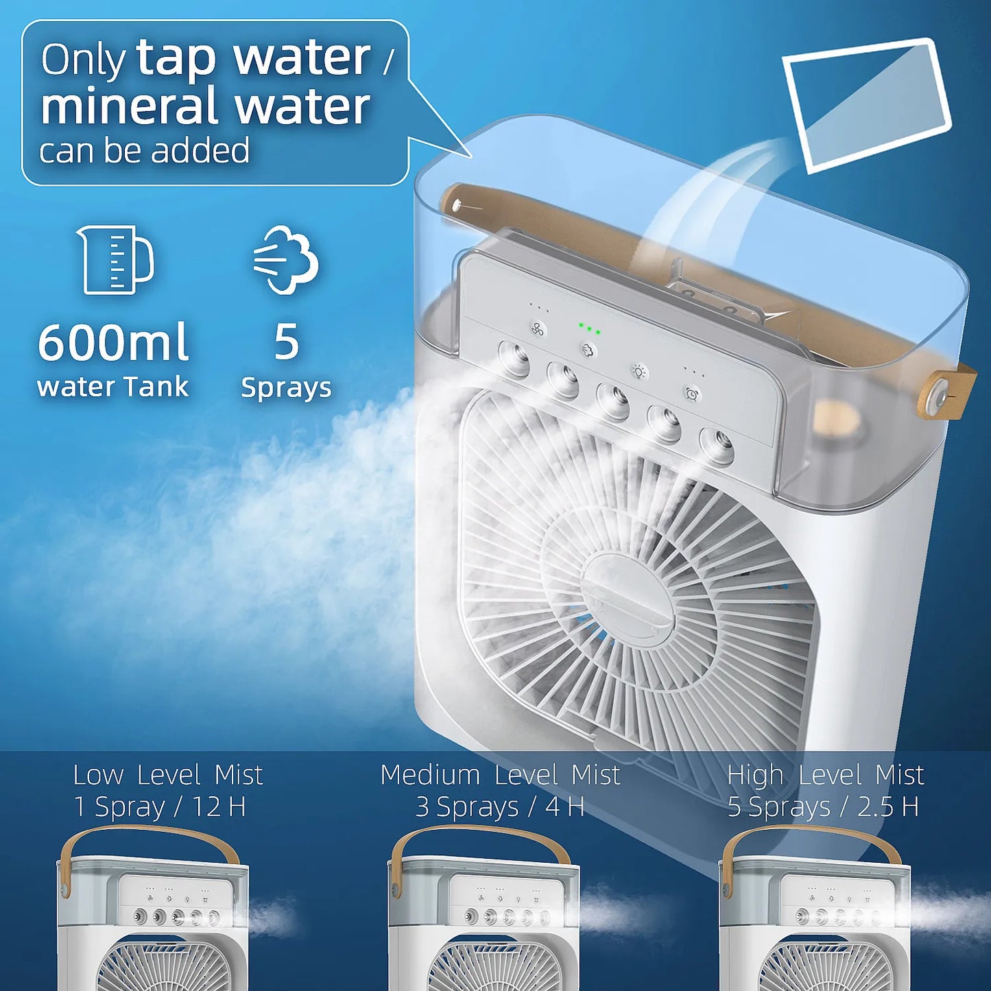 Portable Mini Electric Fan Air Conditioner Humidifier With LED Night Light