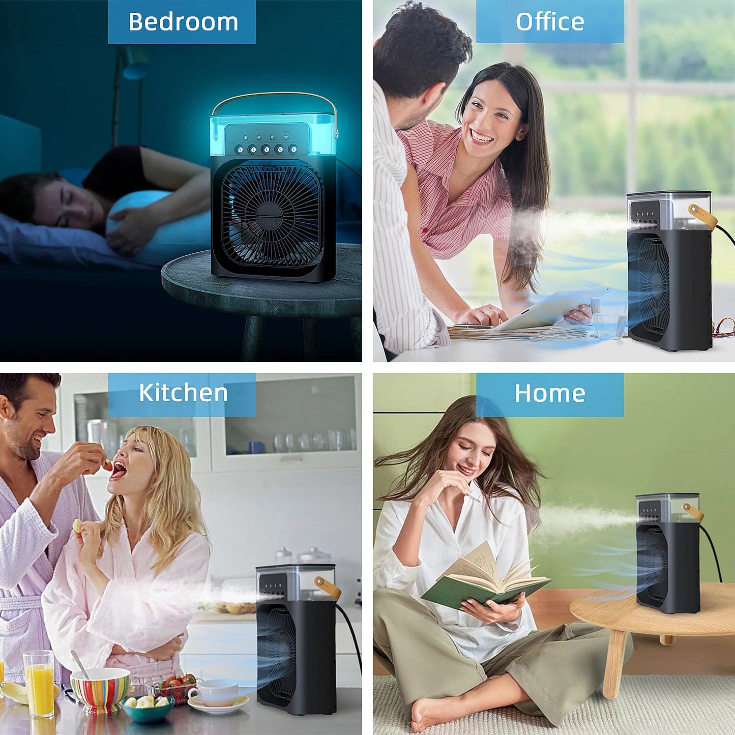 Portable Mini Electric Fan Air Conditioner Humidifier With LED Night Light