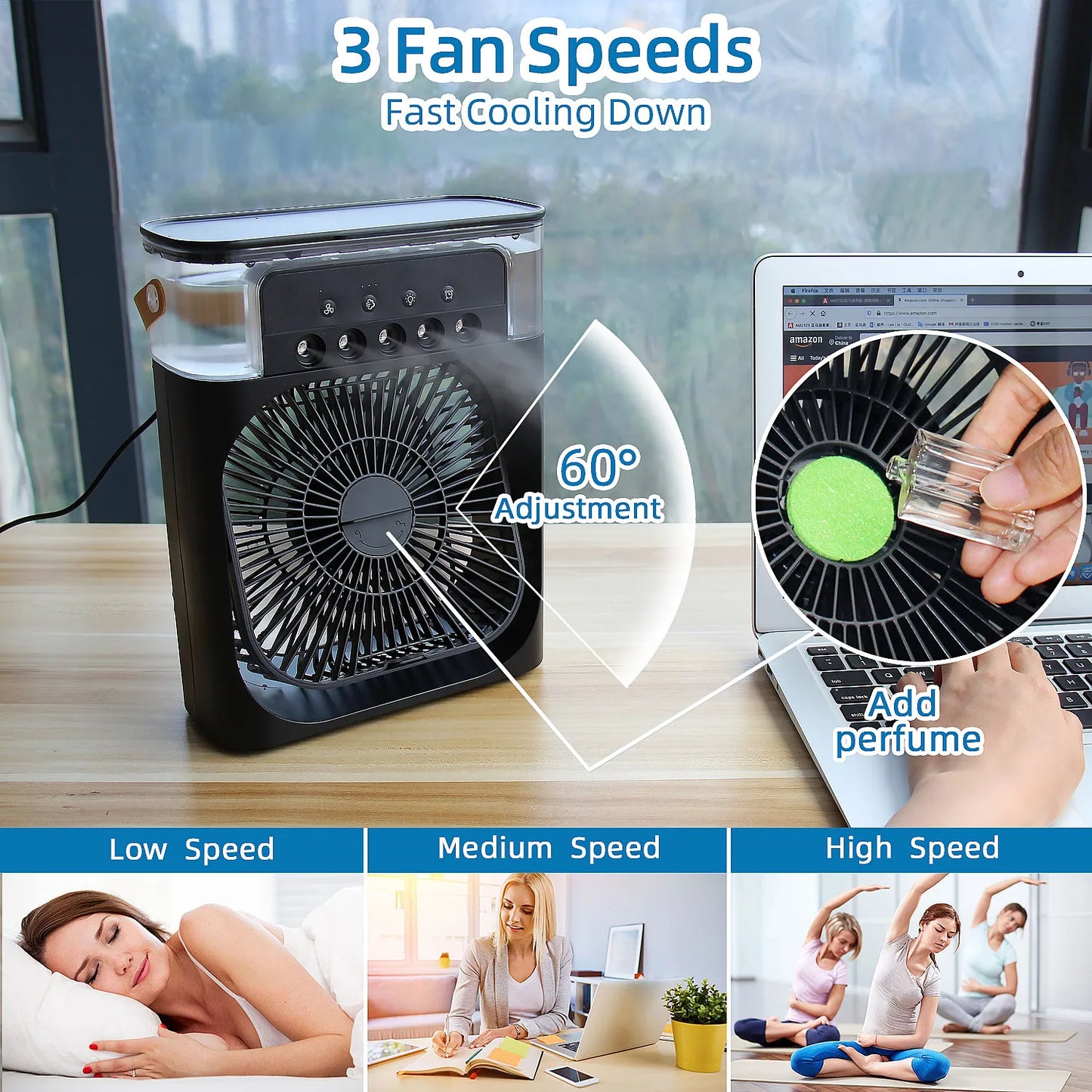Portable Mini Electric Fan Air Conditioner Humidifier With LED Night Light