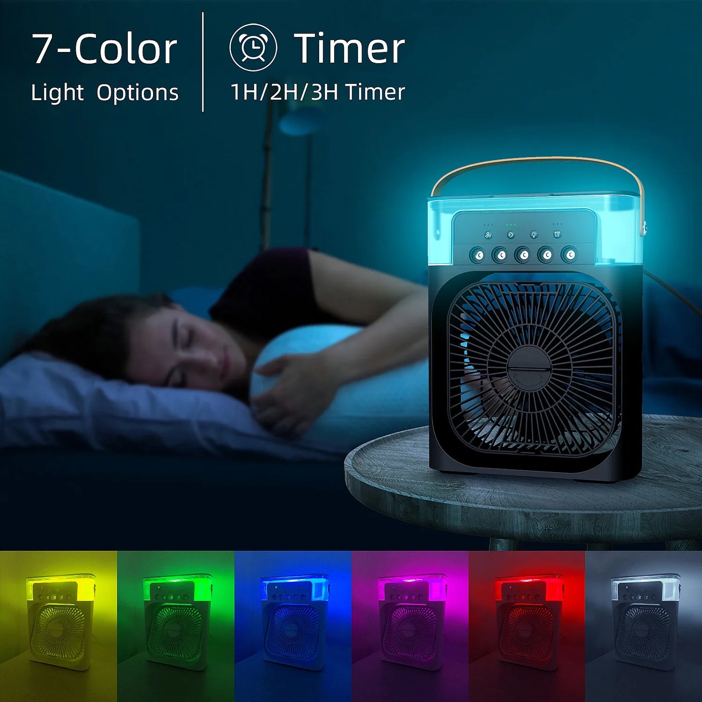 Portable Mini Electric Fan Air Conditioner Humidifier With LED Night Light