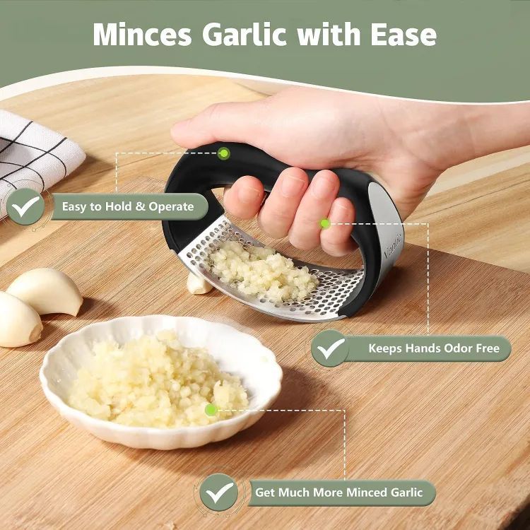 Manual Stainless Steel Garlic Crusher With Handle