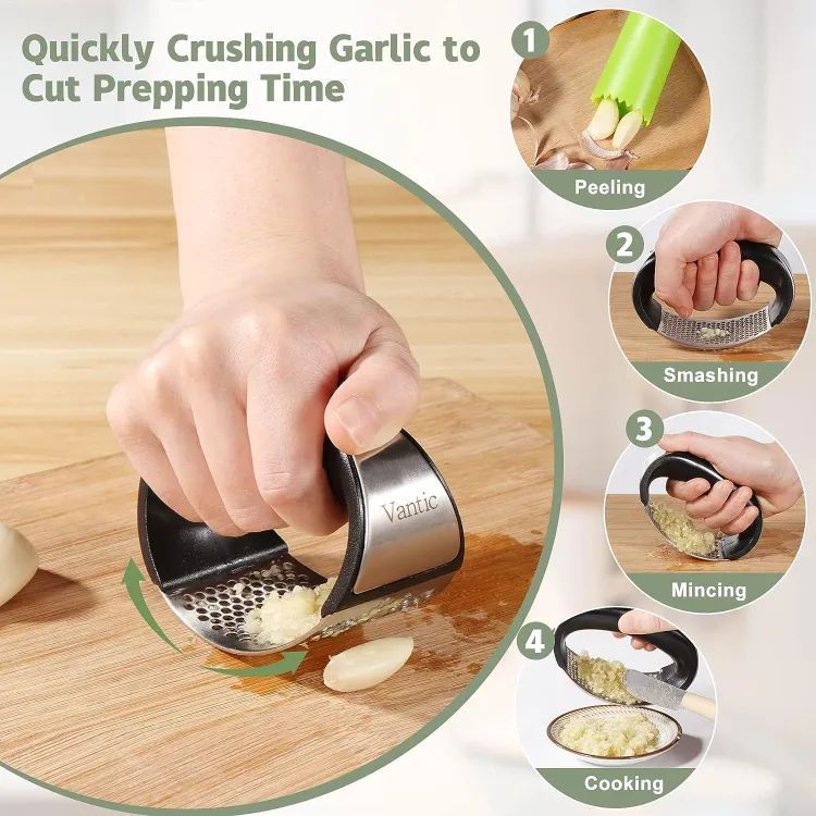 Manual Stainless Steel Garlic Crusher With Handle
