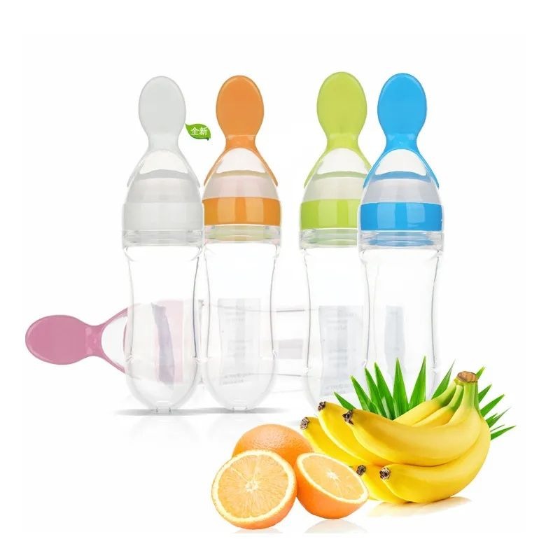 Infant Baby Silica Gel Bottle Feeder With A Spoon Feeder