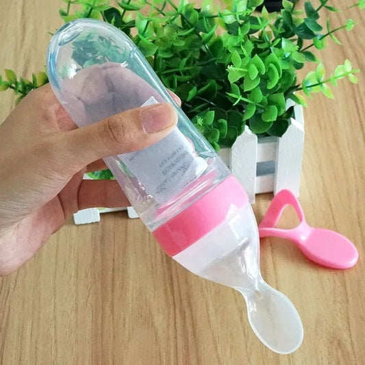 Infant Baby Silica Gel Bottle Feeder With A Spoon Feeder