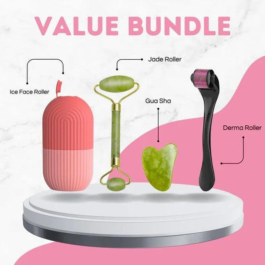 Combo Pack | Marble Jade Roller With Stone Marble | Ice Roller Facial Massage | Derma Roller [pack Of 3]