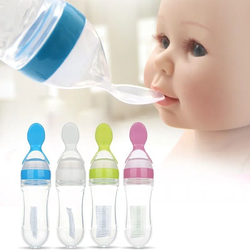 Infant Baby Silica Gel Bottle Feeder With A Spoon Feeder