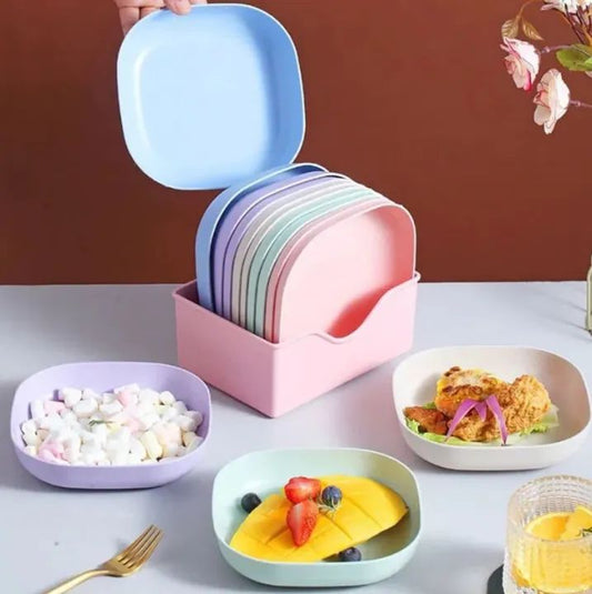 Kitchen Accessories Square Plastic Dinner Plate Set (Set of 10 Pcs, Multicolor)