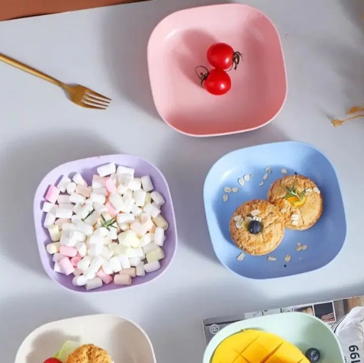 Kitchen Accessories Square Plastic Dinner Plate Set (Set of 10 Pcs, Multicolor)