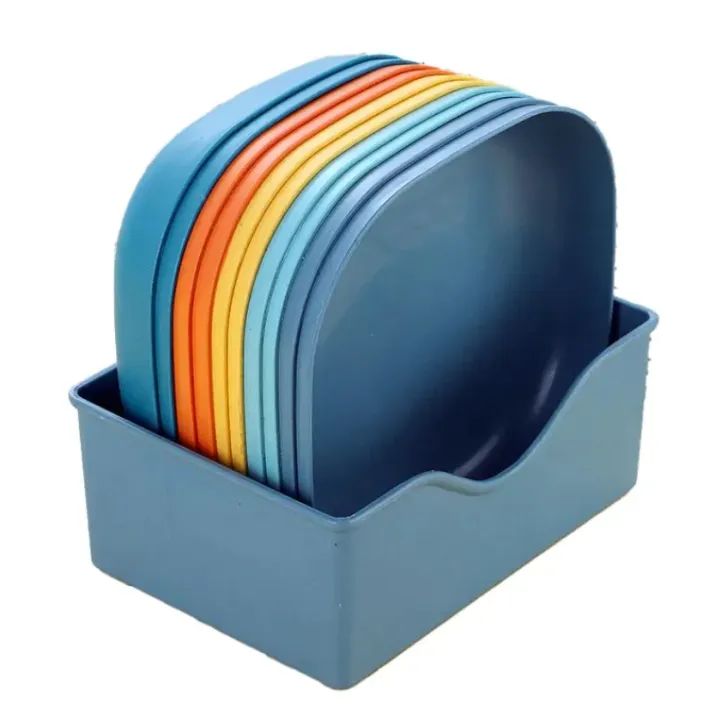 Kitchen Accessories Square Plastic Dinner Plate Set (Set of 10 Pcs, Multicolor)