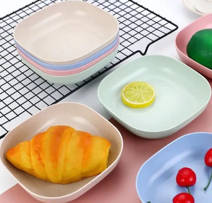 Kitchen Accessories Square Plastic Dinner Plate Set (Set of 10 Pcs, Multicolor)